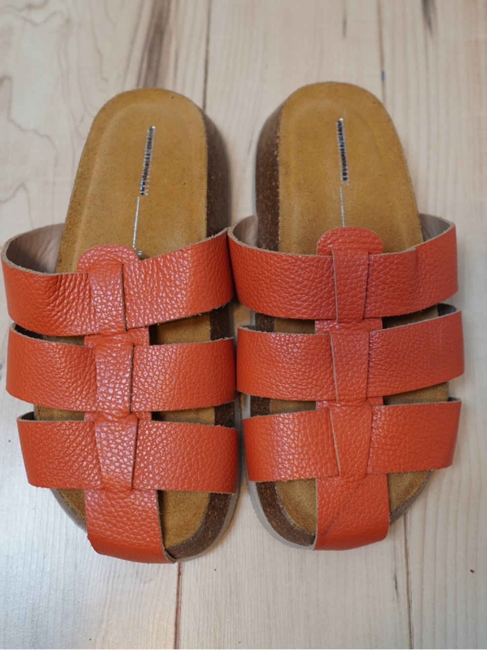 INTENTIONALLY BLANK Orange Leather Slide Sandals